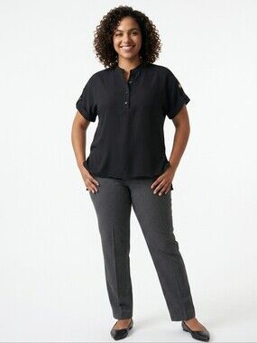 Michael Kors Black Short-Sleeve Band-Collar Polo with Gold Logo